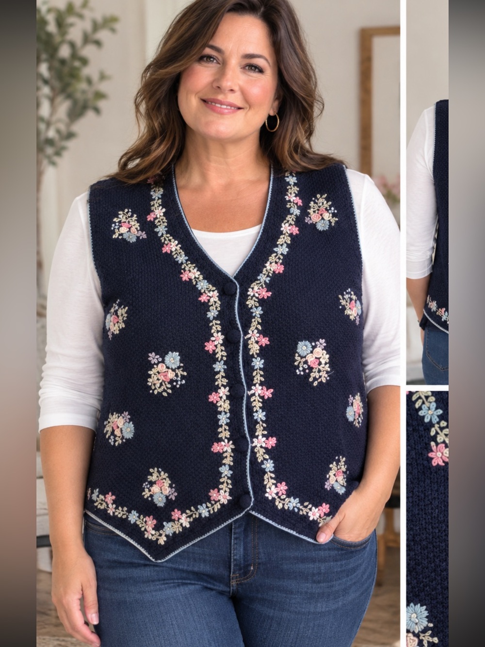 Vintage Jenny Floral Embroidered Sweater Y2K Vest M